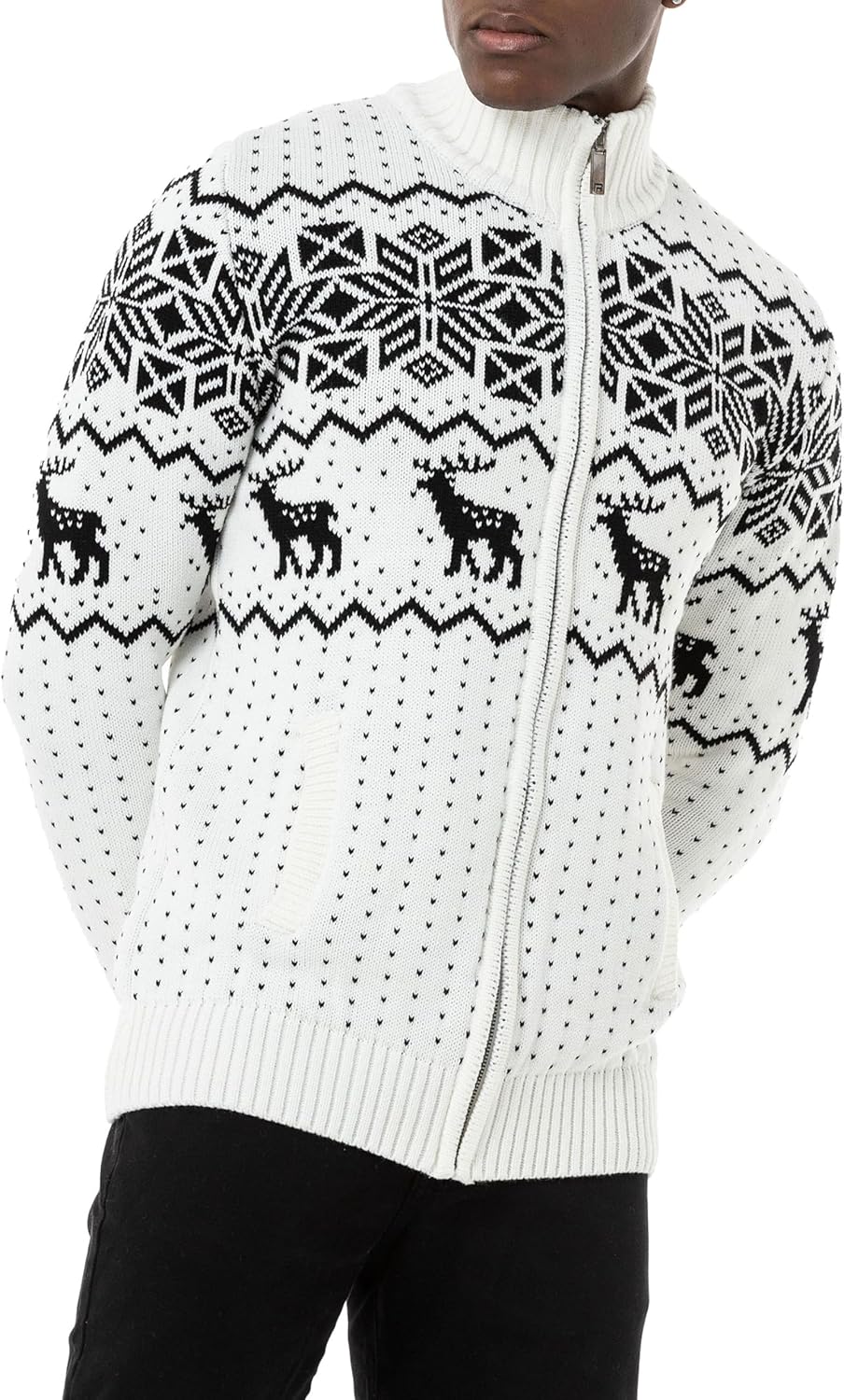 Redbridge Herren Strickjacke Norweger Strickpullover mit Reissverschluss S Weiss, S Weiß