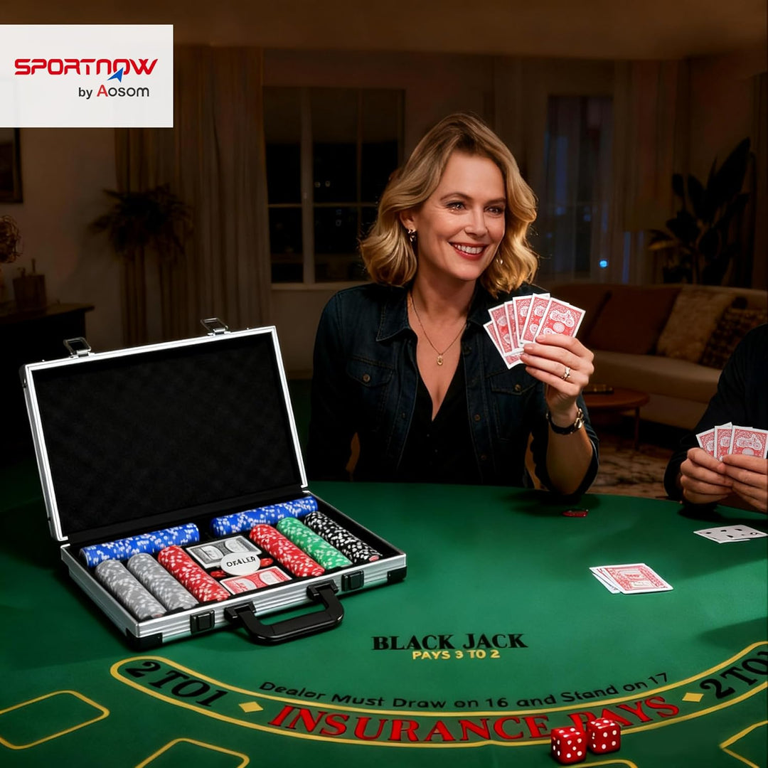 SPORTNOW Pokerkoffer Pokerset, Poker Komplett Set mit 400 Chips, 11,5 Gramm, 2 Kartendecks, 5 Würfel