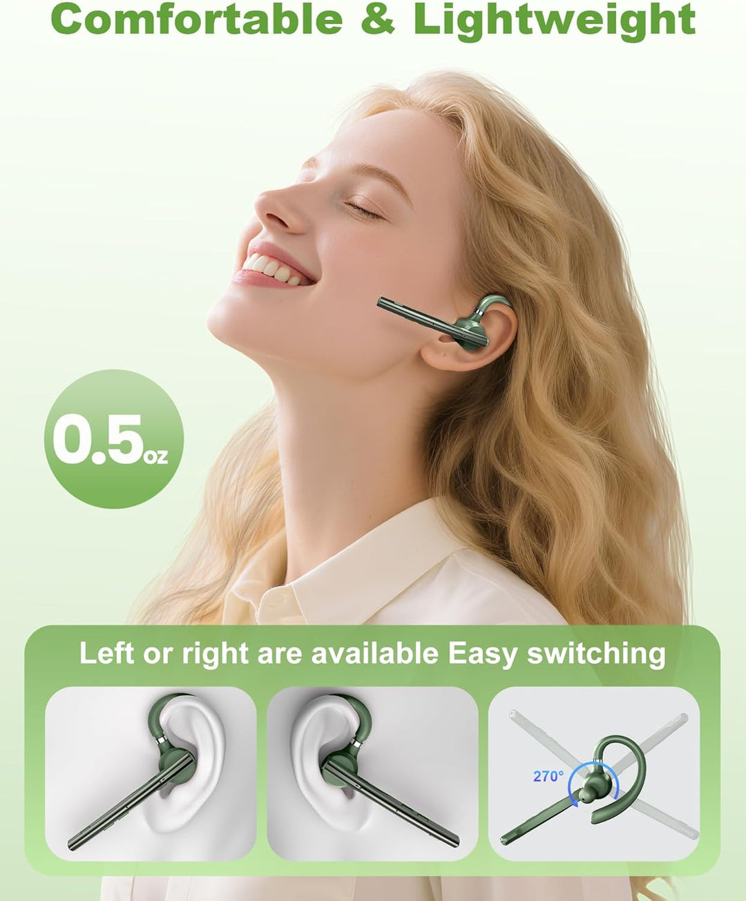 New Bee Bluetooth Headset mit 72h Spielzeit Bluetooth V5.1 Freisprech Headset Handy mit LED Ladecase