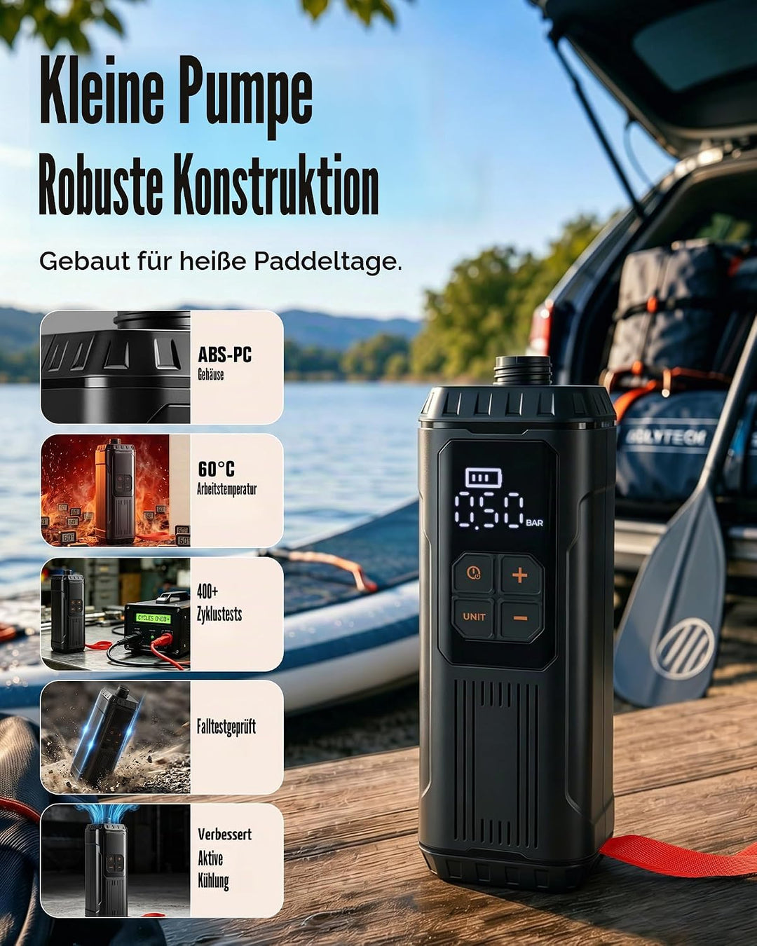 Mini Paddle Board Pumpe, Tragbare SUP Luftpumpe mit Akku, Leichte Elektrische Inflator 12PSI Automat