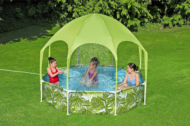 Bestway Steel Pro Frame Pool mit Sonnenschutzdach "Splash-in-Shade" ohne Pumpe Ø 244 x 51 cm, buntes