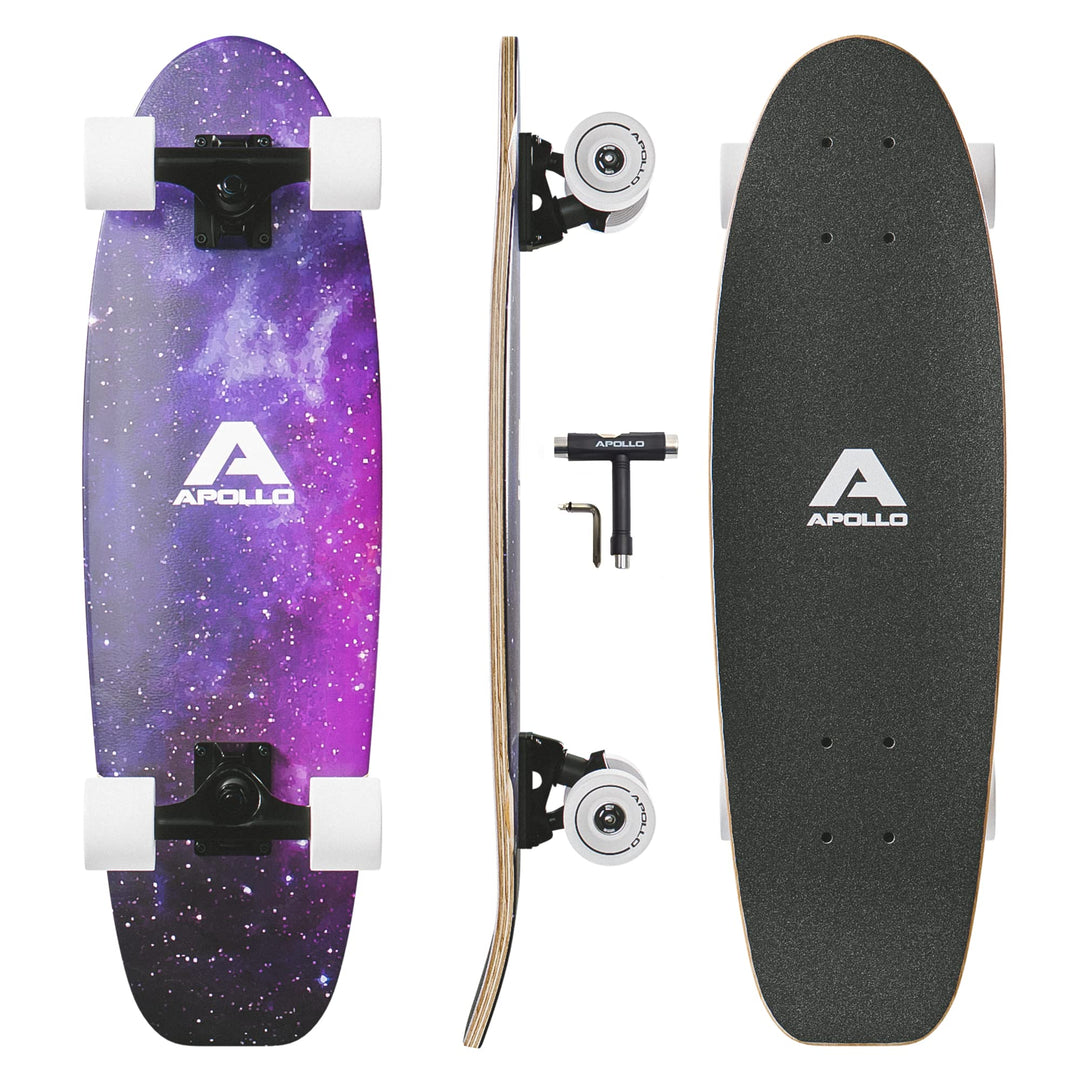 Apollo Mini-Longboard | Midi Cruiser als Komplett-Board, 70cm (30x8) | wendiges Kick Tail Mini Longb