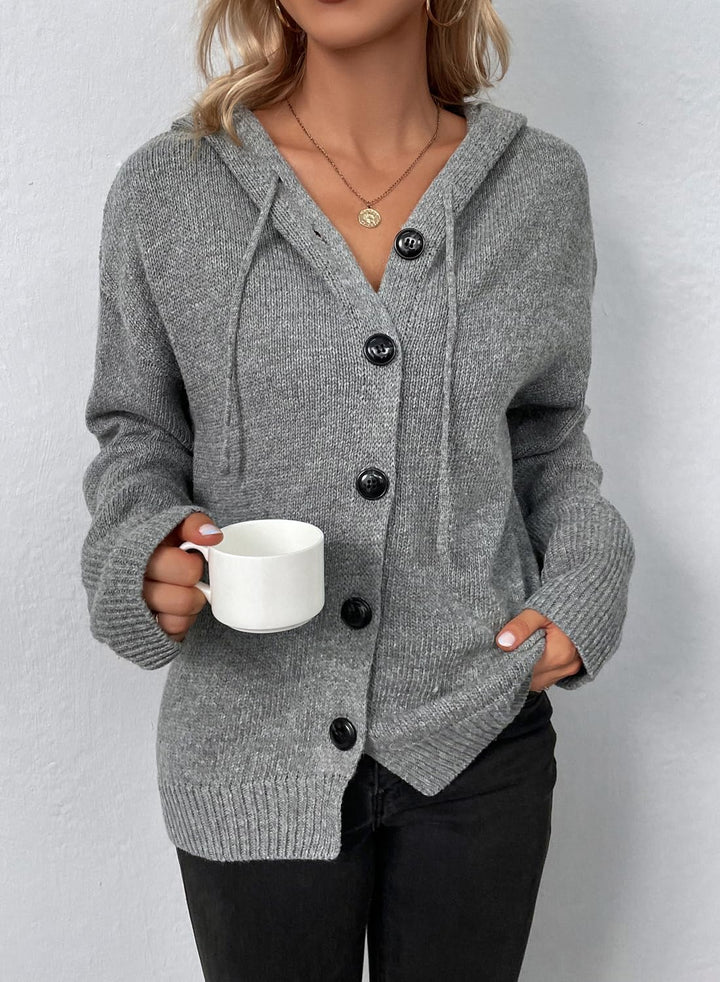 Vcindai Damen Langarm Grobstrickjacke Kurz Strickjacke Herbst Winter Strickmantel mit Kapuze S Grau,