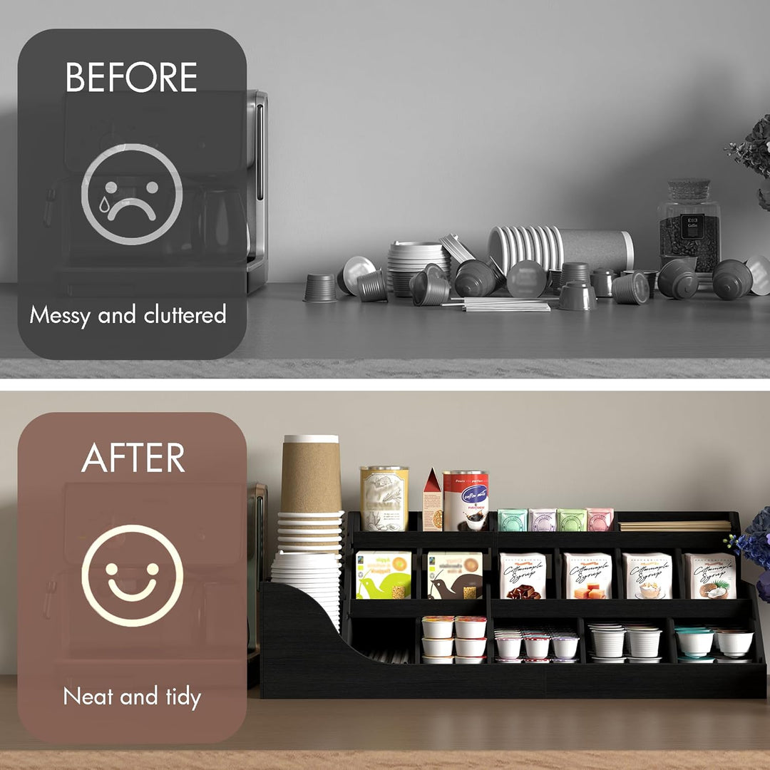 Suli Exact Grosser Organizer für die Kaffeestation, Pod-Halter aus Holz für die Arbeitsplatte mit Sc