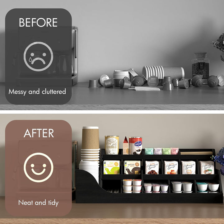 Suli Exact Grosser Organizer für die Kaffeestation, Pod-Halter aus Holz für die Arbeitsplatte mit Sc