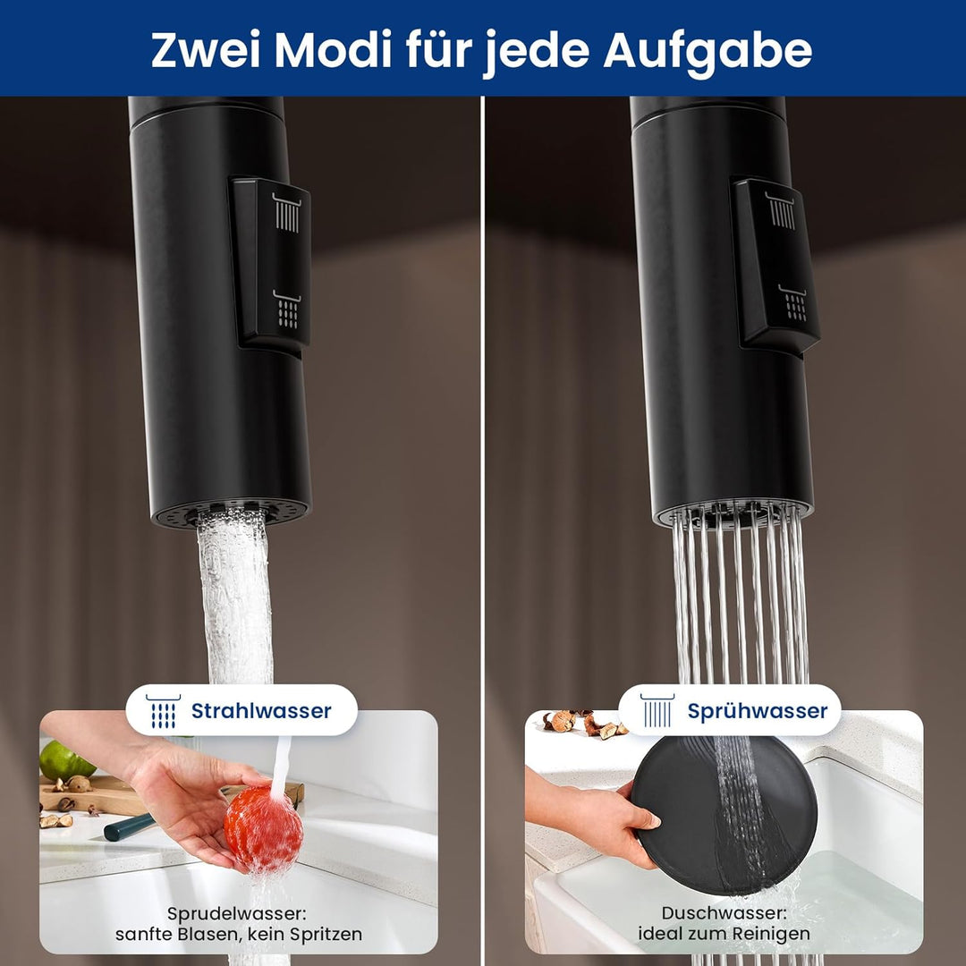 CECIPA Wasserhahn Küche Ausziehbar, Hochdruck Küchenarmatur Schwarz, 360° Schwenk Armatur Küche mit
