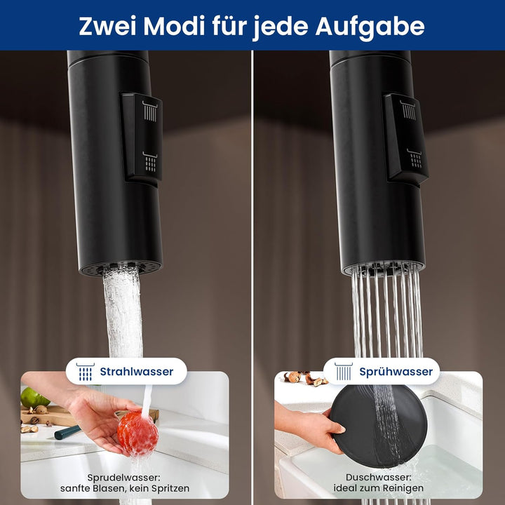 CECIPA Wasserhahn Küche Ausziehbar, Hochdruck Küchenarmatur Schwarz, 360° Schwenk Armatur Küche mit