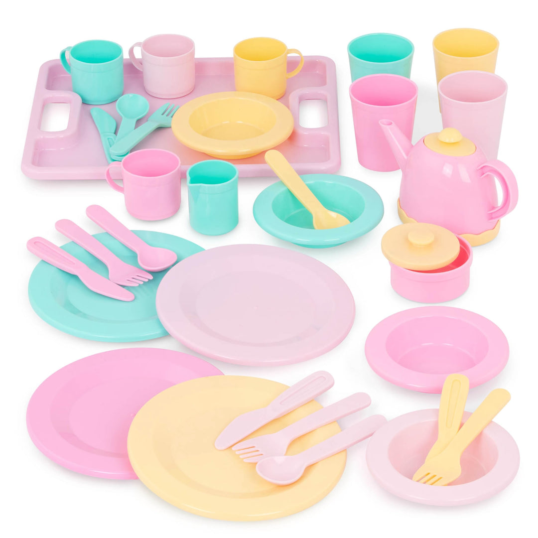 Play Circle Kinderküche Zubehör Geschirr Set und Teekanne – Kinder Kochgeschirr für Spielküche – Spi