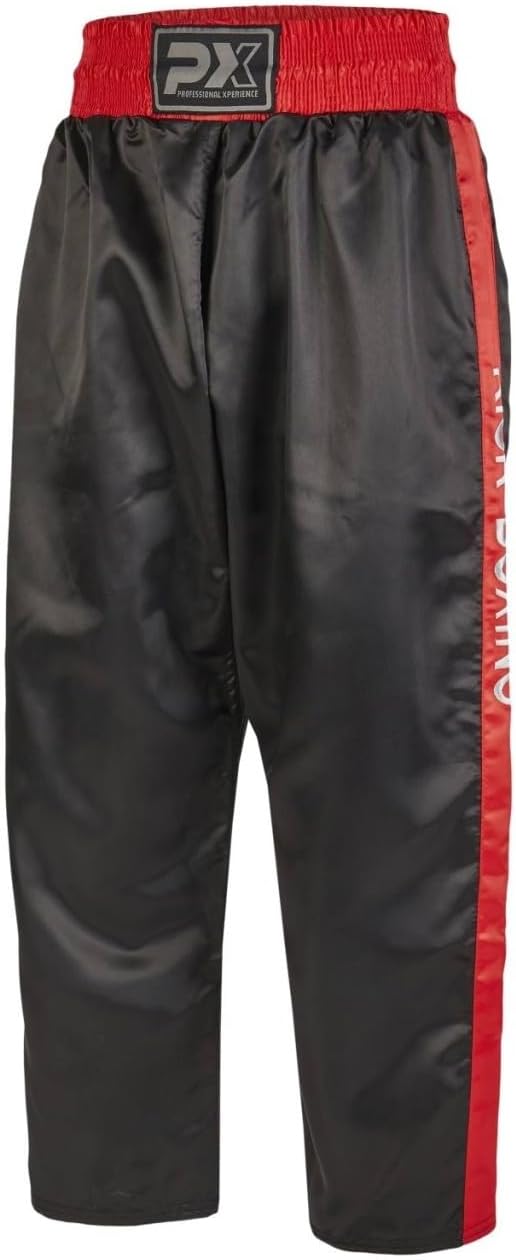 Kickboxhose Basic PX Kickboxing Bestickung - schwarz rot mit Gummibund - Weiche Ausführung - Kickbox