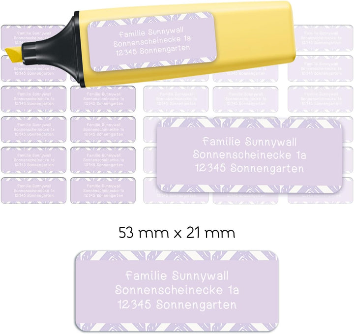 Sunnywall® Adressetiketten Adressaufkleber personalisiert - 110 Klebeetiketten Lila 53x21mm | Aufkle