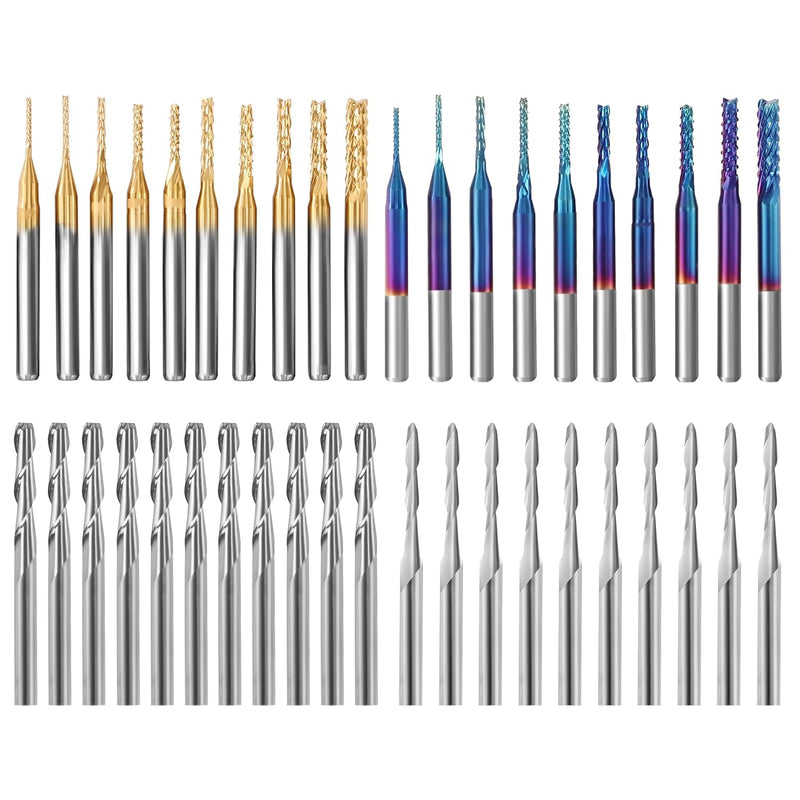 YOFULY CNC Fräser 3.175mm Schaft, 40pcs End Mills CNC Router Bits, 1/8 "Shank CNC Cutter Fräsen Carv