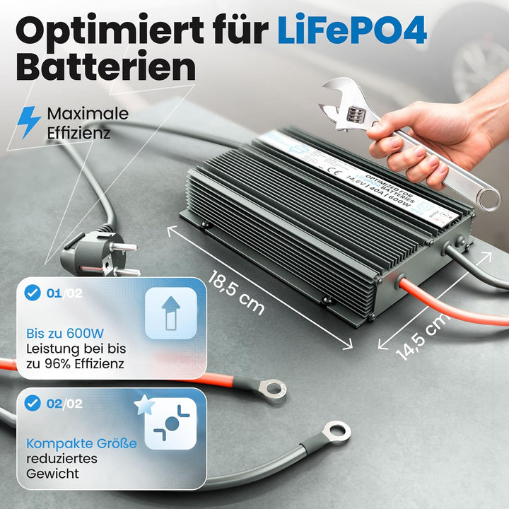 Bauer Electronics | 48V Batterie-Ladegerät LiFePO4 58,4V 10A 600W | Optimiert für Lithium-Eisenphosp