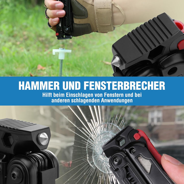 FLISSA Multifunktionszange 19-in-1, Multitool mit Glasbrecher und Feuerstarter, Faltbares Multifunkt
