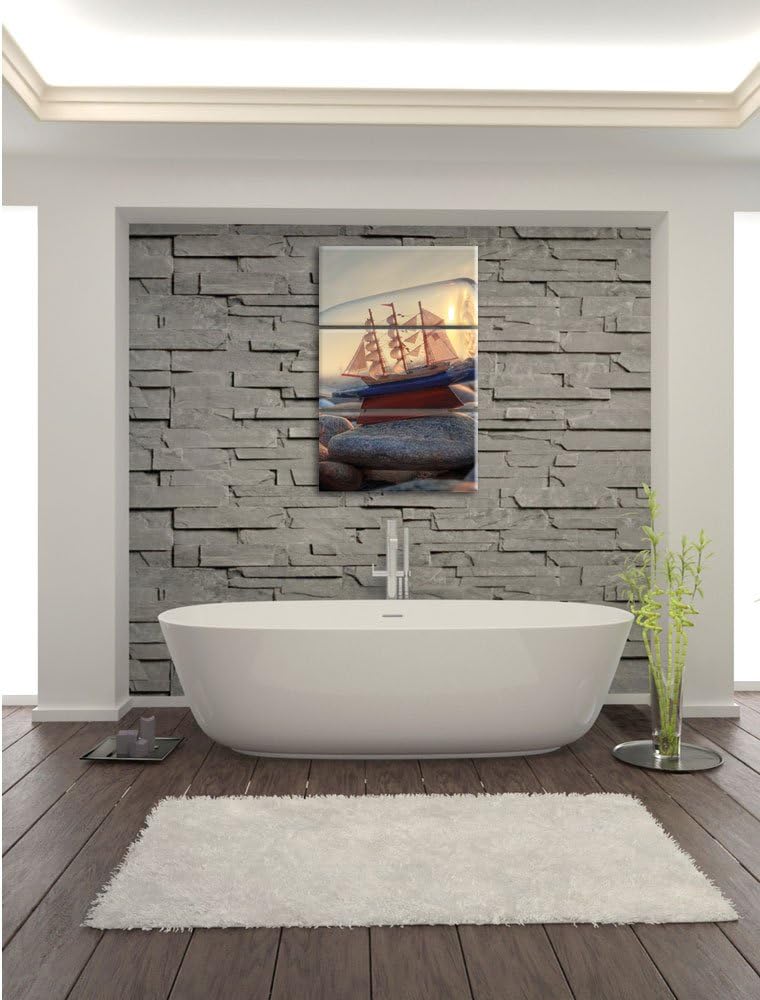 Pixxprint Flasche mit Schiff als Leinwandbild | Grösse: 3 Teilig (120x80) | Wandbild| Kunstdruck | f