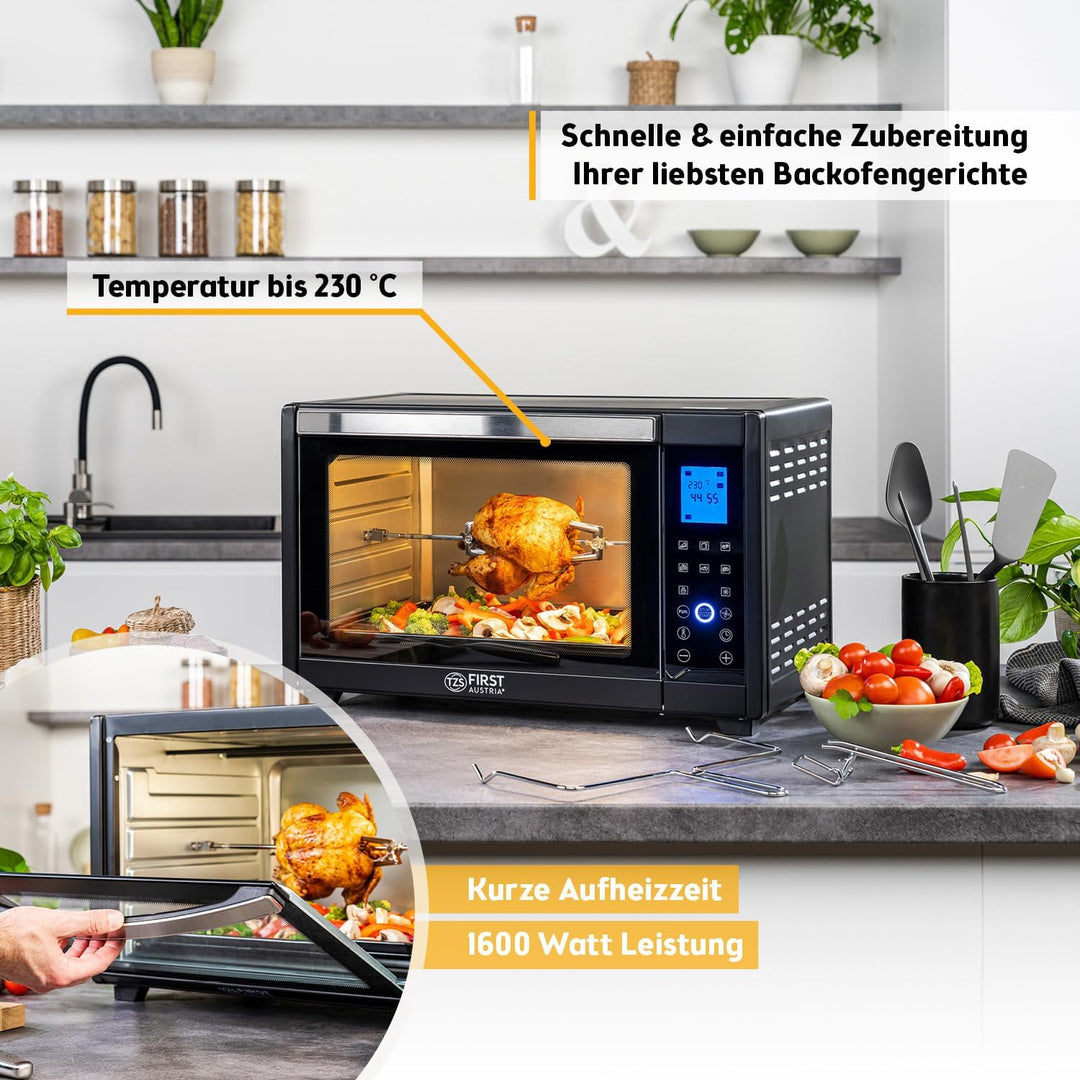 TZS First Austria Minibackofen, 30L, 1600 Watt, Digitalanzeige, kompakter Elektroofen für den Tischg