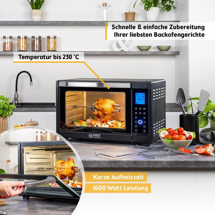 TZS First Austria Minibackofen, 30L, 1600 Watt, Digitalanzeige, kompakter Elektroofen für den Tischg