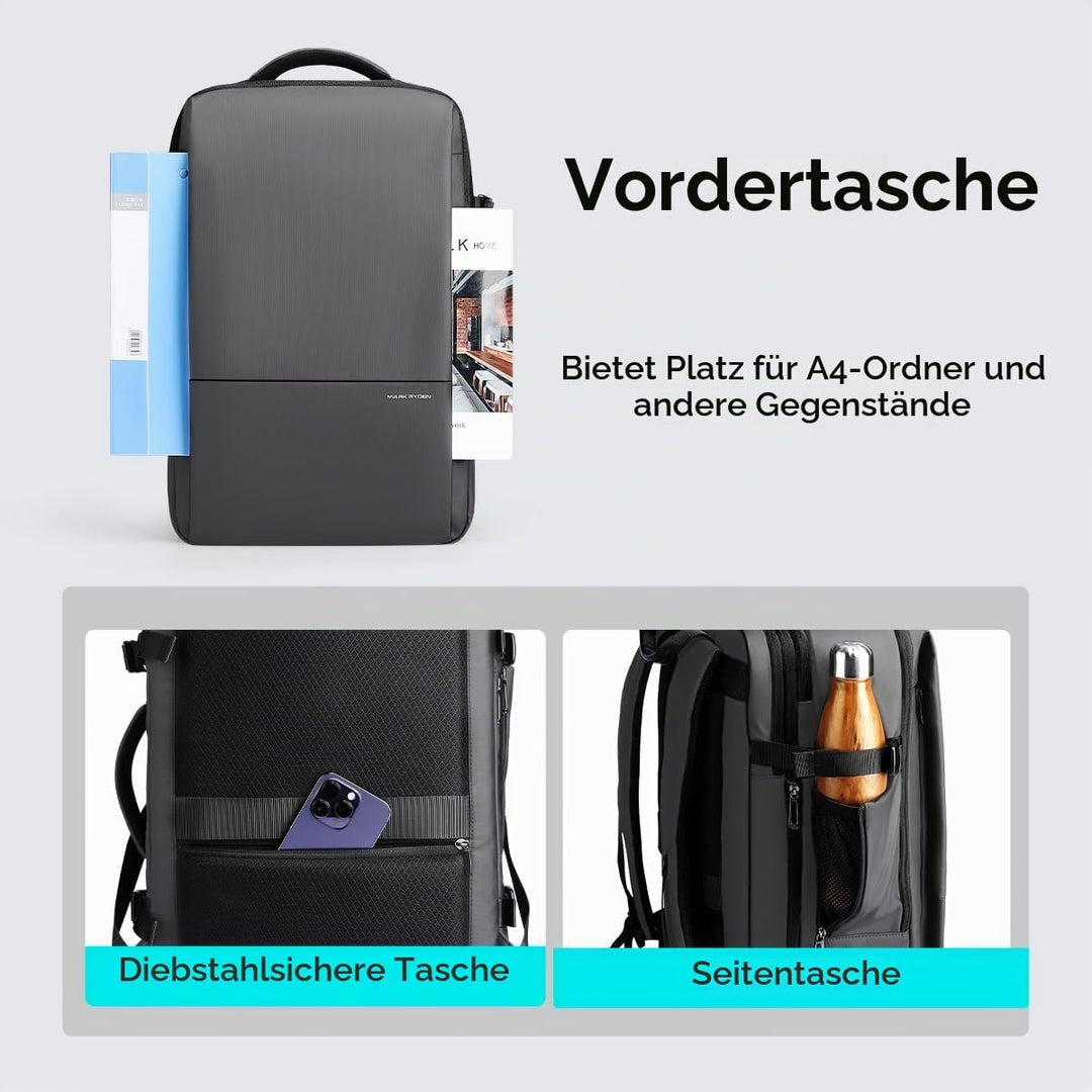 MARK RYDEN 30-45L Geschäftsreiserucksack, Erweiterte Umhängetasche, multifunktionaler Nass- und Troc