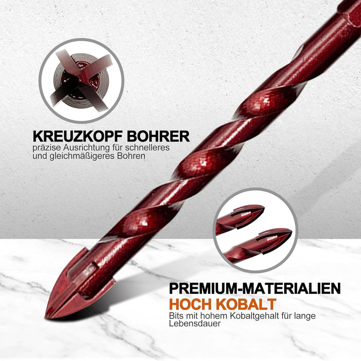 GVHAKG Fliesenbohrer Set 10 tlg, Glasbohrer Set mit Kobalt, Glasbohrer Keramikbohrer Mit Für Metall