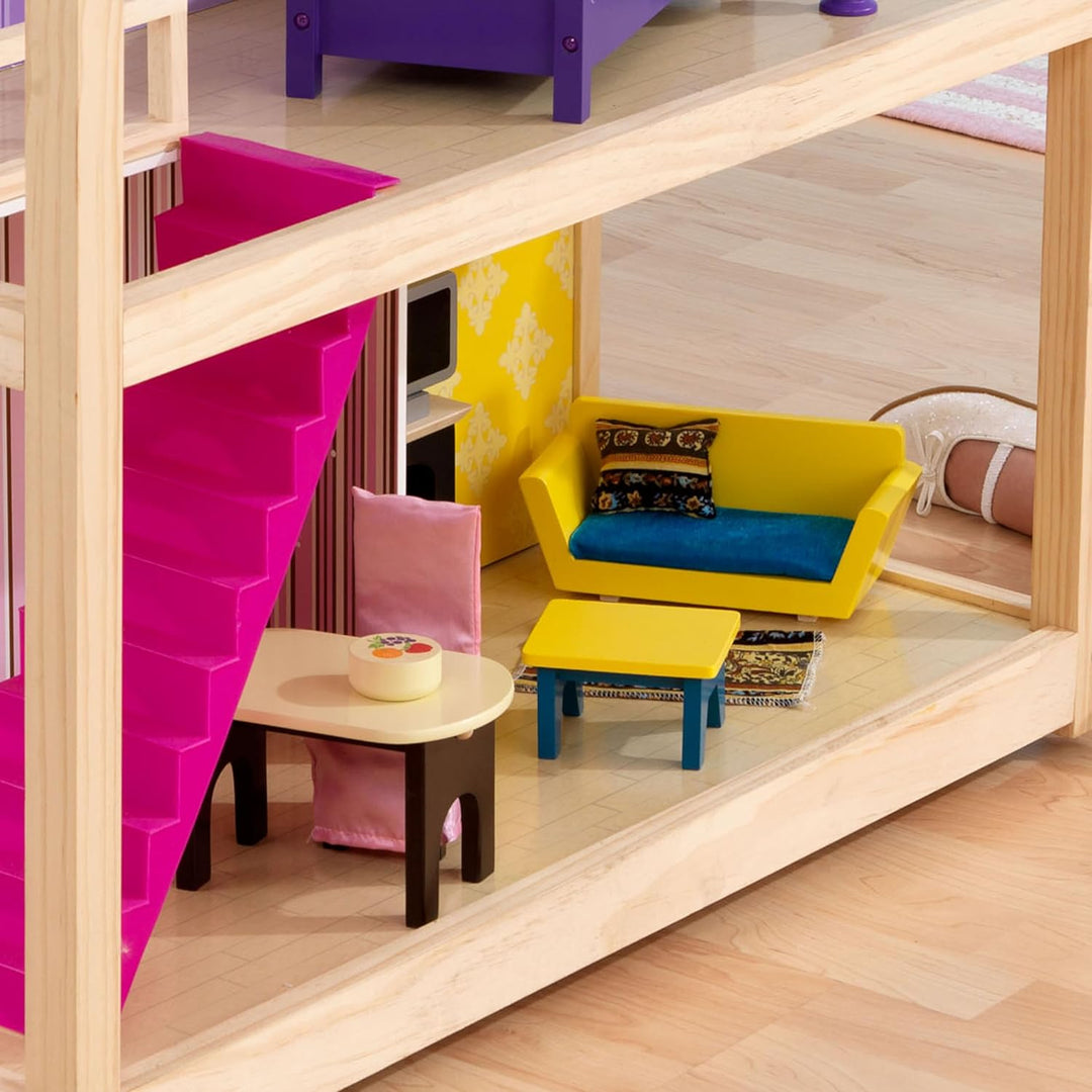 KidKraft Puppenhaus So Chic aus Holz mit Möbeln und Zubehör für 30 cm Puppen, Spielset für 360 Grad