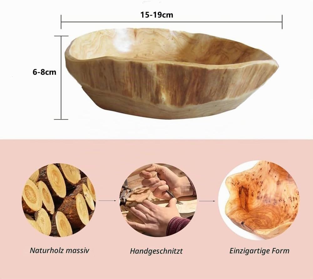 Obstschale aus Naturholz für unverwechselbares Dekor, unregelmässige kreative Holzschale, handgefert