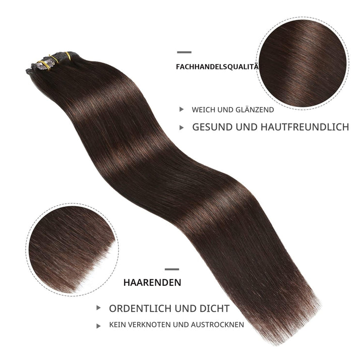 YILITE Clip in Extensions Echthaar 45cm 100% Echthaar Extensions Clip 18 Zoll 8 Stück 120g Unsichtba