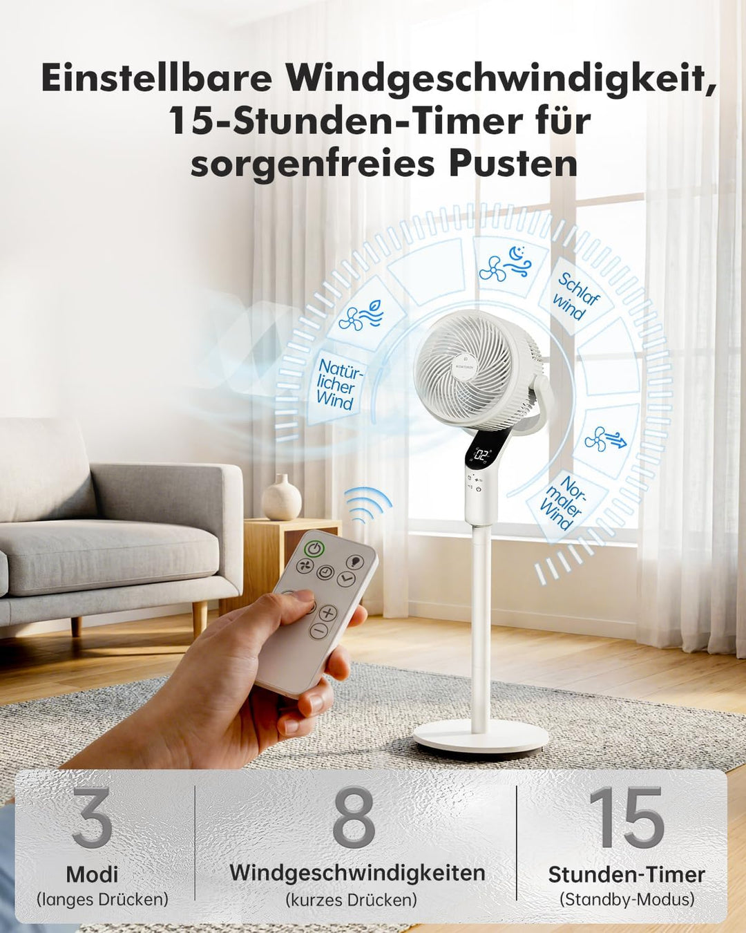 WOWDSGN Standventilator mit Fernbedienung, 22 dB leiser Ventilator für Schlafzimmer & Wohnzimmer, hö