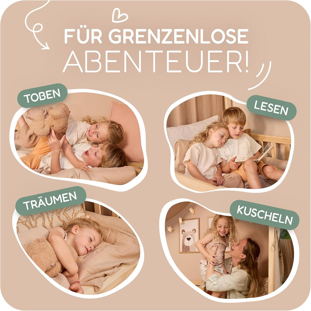 Hausbett Himmel – Aus weichem Musselin in 9 Farben – 100% Bio-Baumwolle – Traumhafte Hausbett Deko &amp;