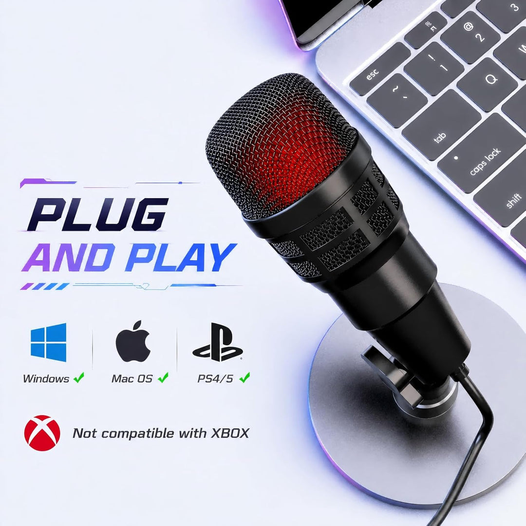 USB-Mikrofon mit RGB-Modi, Kondensatormikrofon für PC & Mac & Gesang, Gaming-Mikrofon für PS4/5, Plu