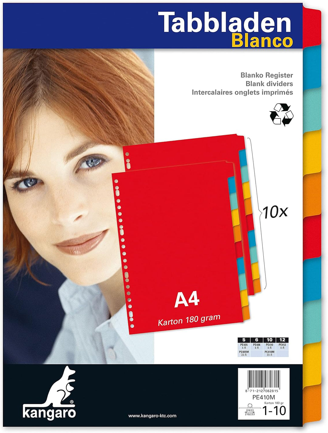Kangaro Karton-Register DIN A4 blanko beschreibbar. 180 g/m² Manilla recycelter Karton. 10 teilig