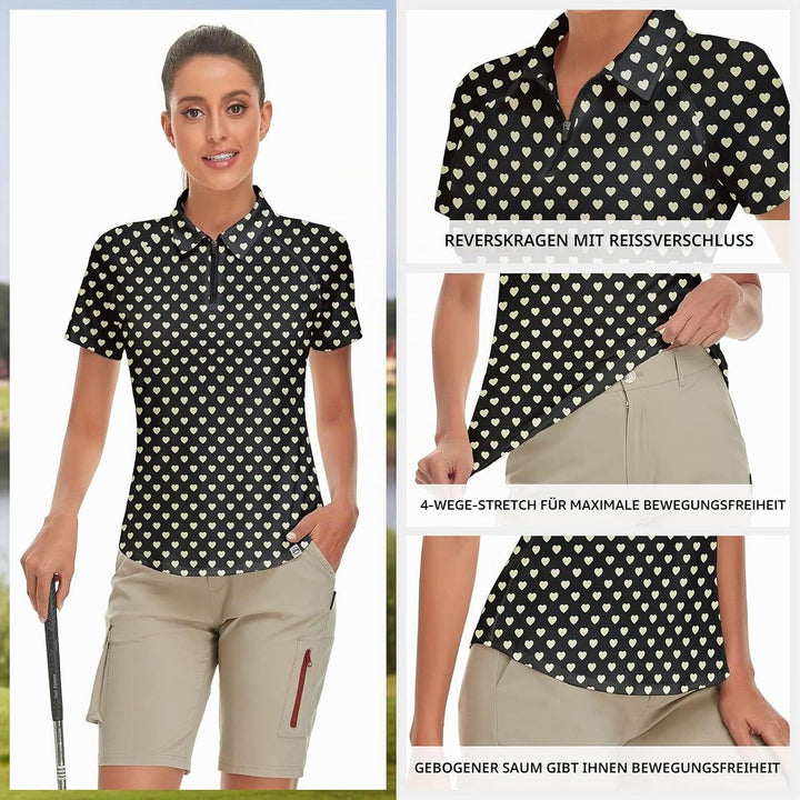 Soneven Poloshirt für Damen Kurzarm Sportshirt mit 1/4 Reissverschluss Sport Tshirts Schnelltrocknen