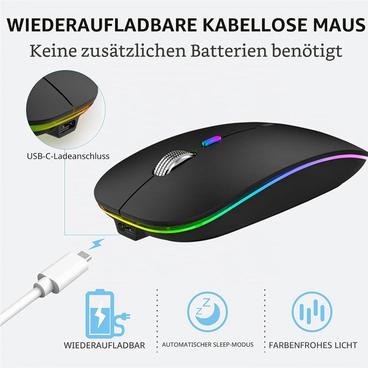 Uiosmuph G12 Maus Kabellos, LED 2.4G Leise Funkmaus Wiederaufladbar Wireless Mousemit Nano USB Empfä