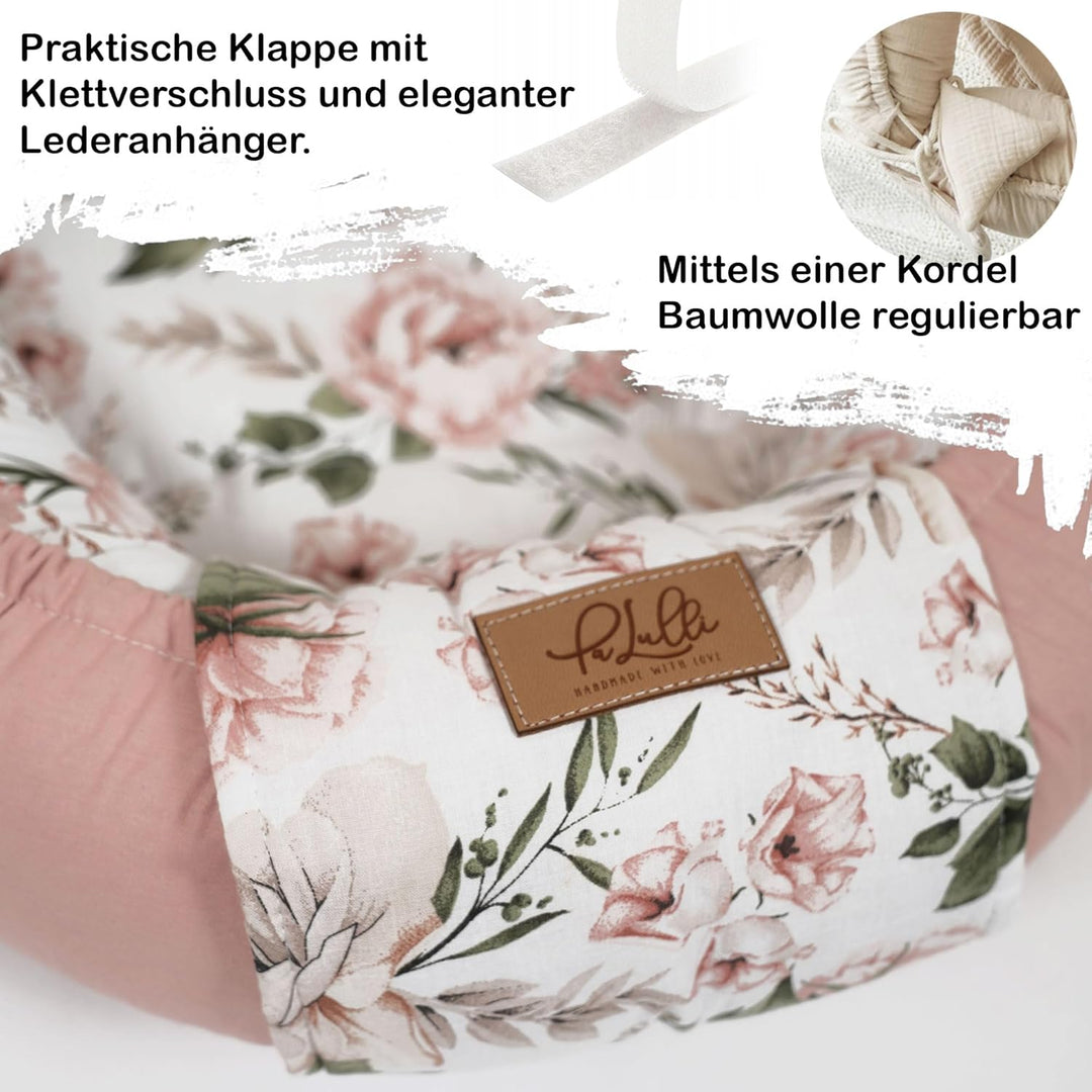 PaLulli® Extra Grosses Babynest 100x60 cm Baumwolle | Beidseitig nutzbares Kuschelnest für Babys | H