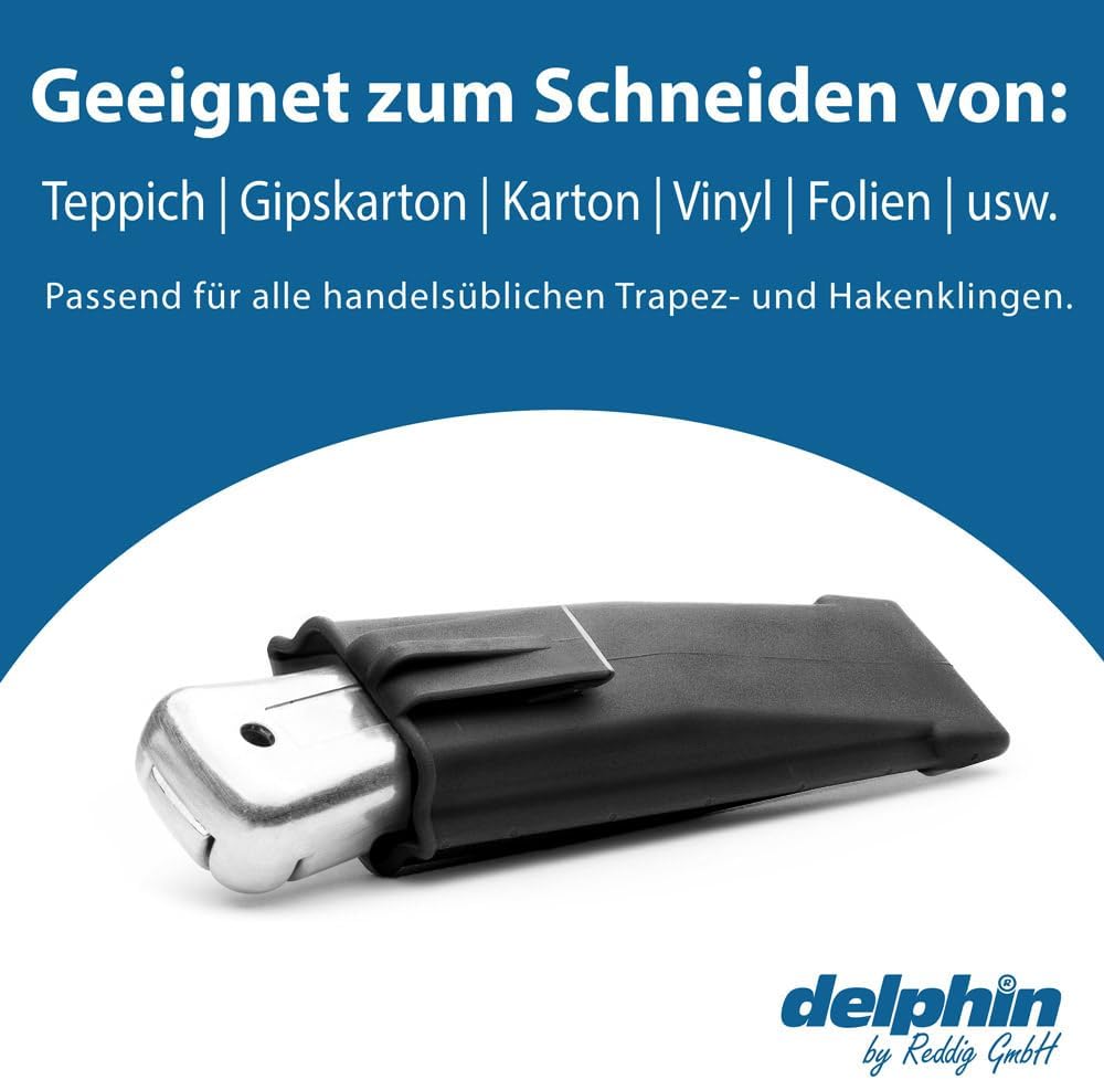 Delphin®-2000 Teppichmesser, Klassik Edition, Feststehende Klinge, Profi Cuttermesser, Alu, Klingen
