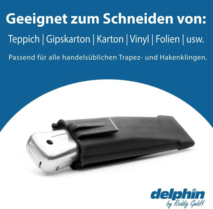 Delphin®-2000 Teppichmesser, Klassik Edition, Feststehende Klinge, Profi Cuttermesser, Alu, Klingen