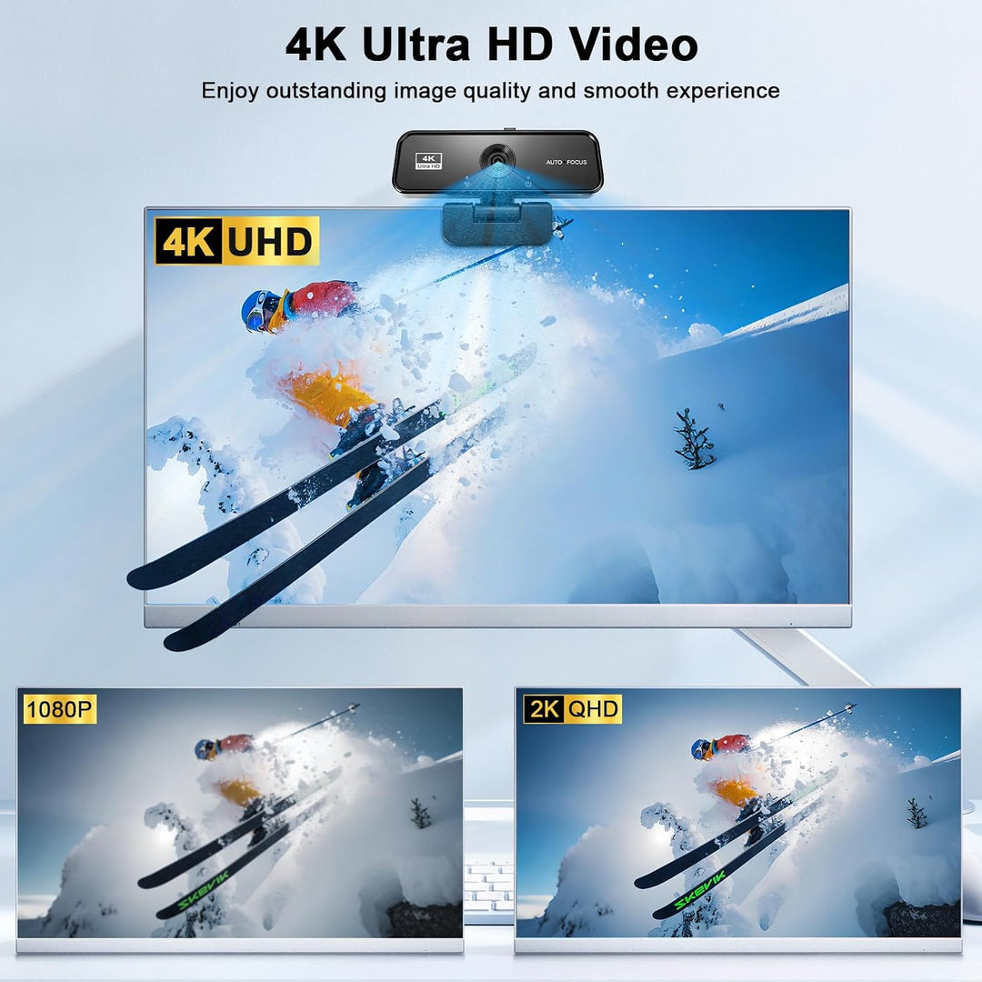 Webcam 4K UHD mit Autofokus & automatischer Lichtkorrektur – USB 2.0 PC Kamera mit integriertem Mikr