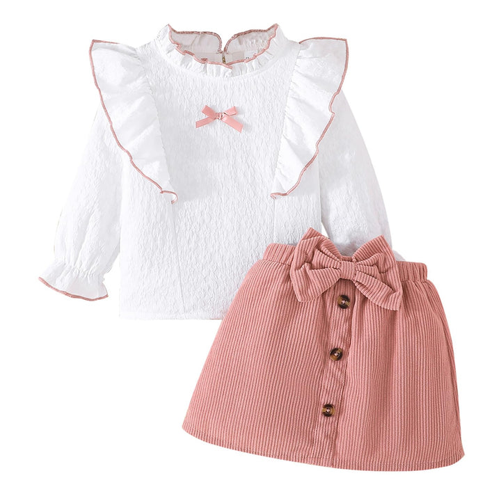 Kleinkind Baby Mädchen Outfits Ruffle Rollkragen Langarm Shirt + Bowknot Mini Rock 2 Stück Herbst Wi