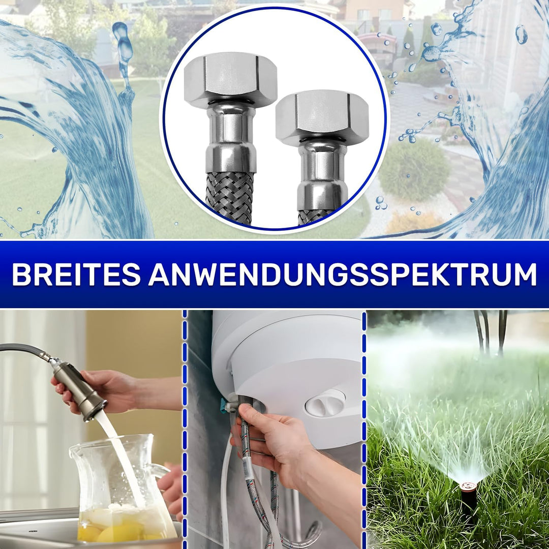 Flexibles Wasseranschluss 25 cm mit Edelstahlgewebe Innengewinde-Innengewinde 1/2” x 1/2” mit einem