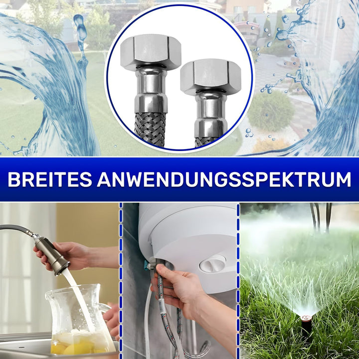Flexibles Wasseranschluss 25 cm mit Edelstahlgewebe Innengewinde-Innengewinde 1/2” x 1/2” mit einem