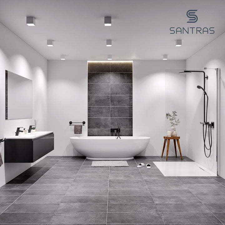 SANTRAS® Exzenter Ablaufgarnitur PREMIUM für Waschtisch mit Schutz vor Überlauf in Schwarz – Komplet