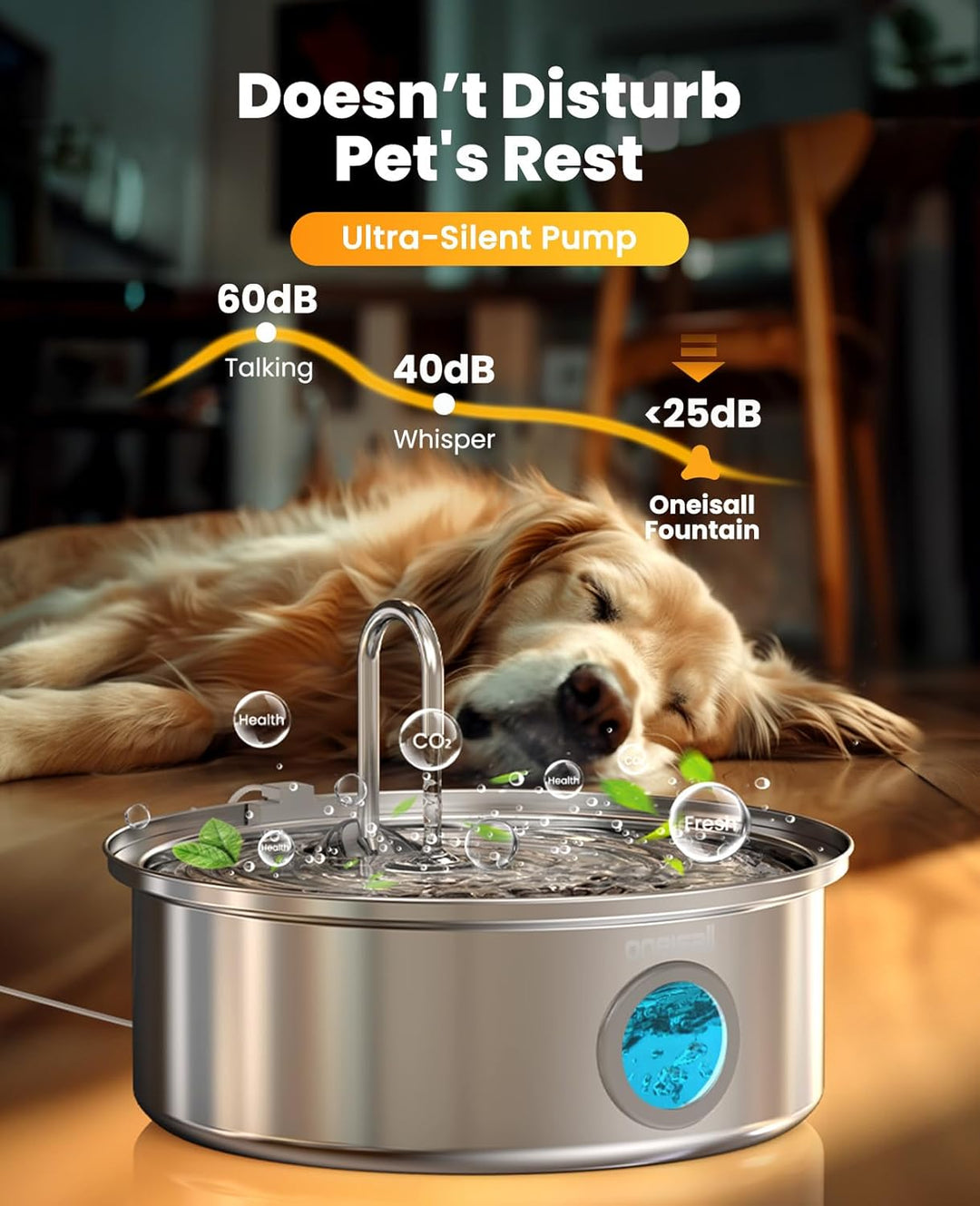 oneisall 7L Trinkbrunnen für Hunde, Katzenbrunnen für Katzen, Edelstahl Hundebrunnen mit LED-Licht,