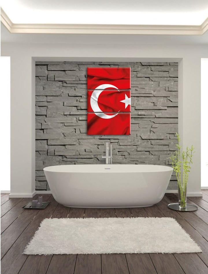 Pixxprint Turkey Flag Türkei Flagge als Leinwandbild/Grösse: 3 Teilig (120x80) cm/Wandbild/Kunstdruc