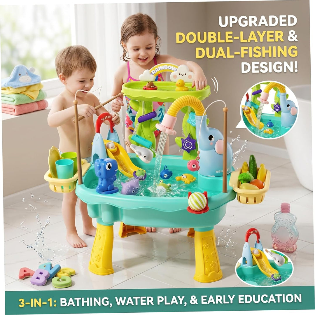 Wassertisch für Kinder, 2-lagiger Wasserspieltisch, blaues Kinderspielzeug mit umlaufender Bewässeru