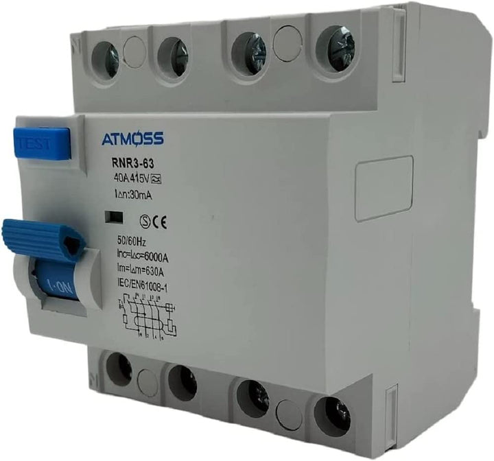 RASMACOR | FI-Schutzschalter 4-Polig 40A 30 mA 6KA FI | FI Fehlerstrom-Schutzschalter | 40A Typ A 30