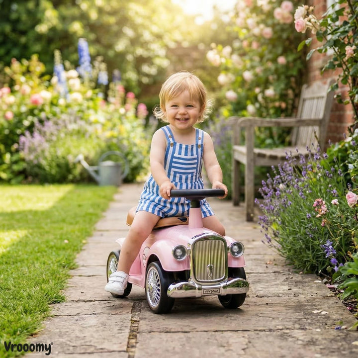 Classic 1930 Rutschauto, 1-3 Jahre, mit Hupe &amp; Eva-Rädern, Rosa, Rosa