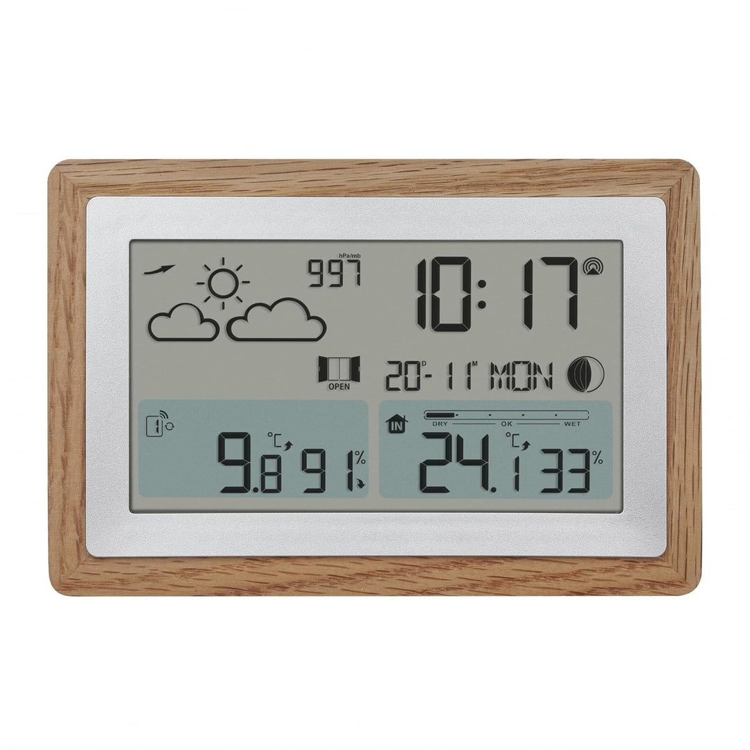 TFA Dostmann Funk-Wetterstation mit Aussensensor OAK, 35.1167 Wettervorhersage, mit Holz-Rahmen, Inn