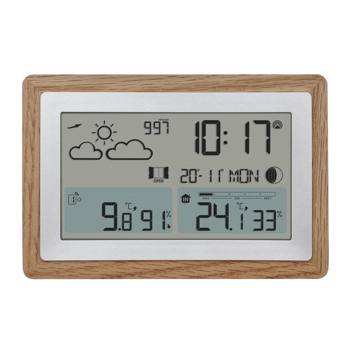 TFA Dostmann Funk-Wetterstation mit Aussensensor OAK, 35.1167 Wettervorhersage, mit Holz-Rahmen, Inn