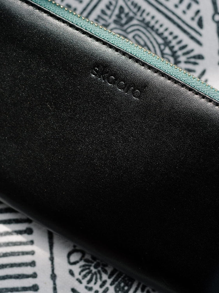 skaard Grosse Damen Geldbörse aus echtem Leder, Schwarz/Grün mit RFID-Schutz XL Schwarz-grün, Schwar