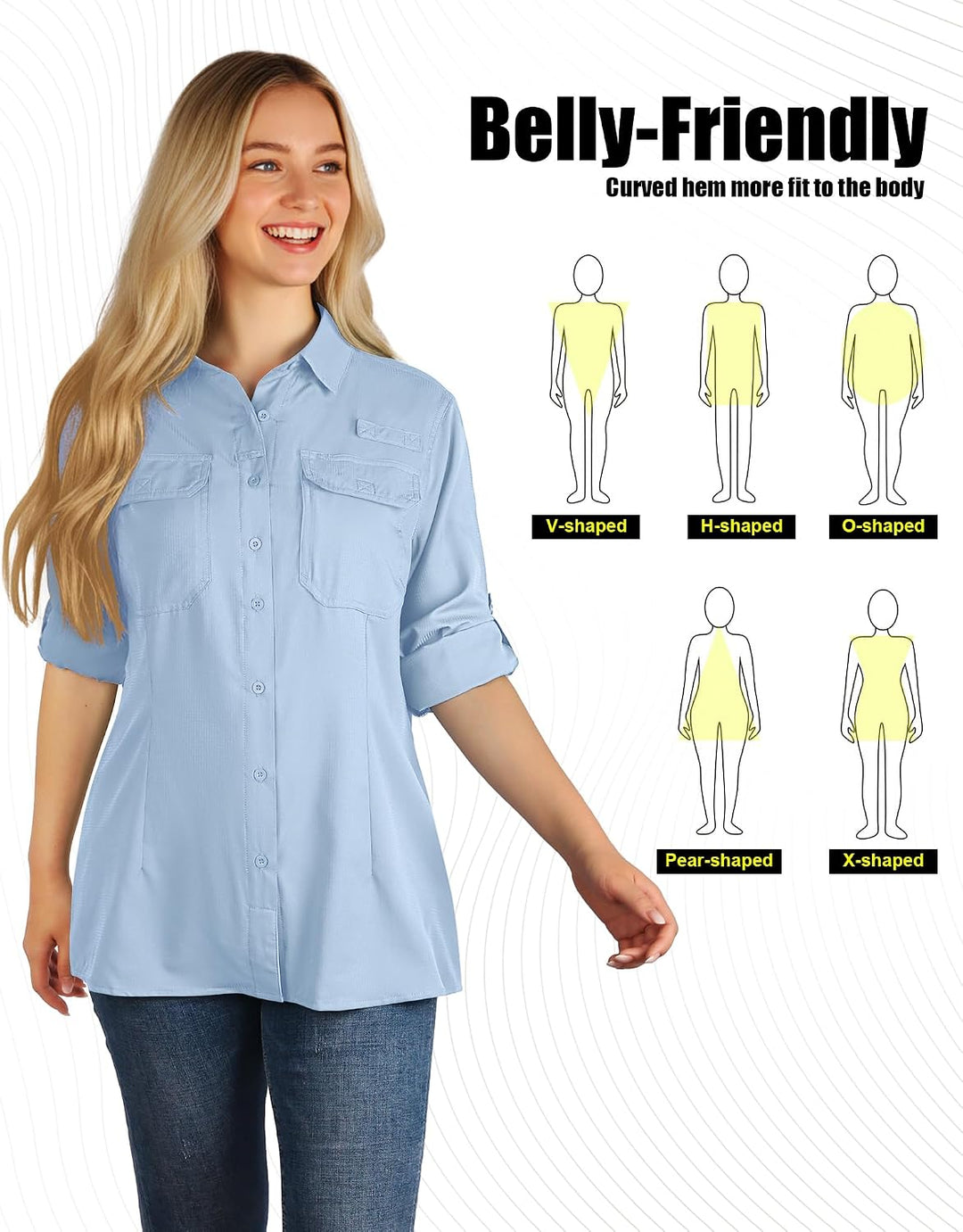 33,000ft Hemdbluse Damen UPF50 UV Schutz Hemd Schnelltrocknende Button-Down Shirts Atmungsaktive Wan