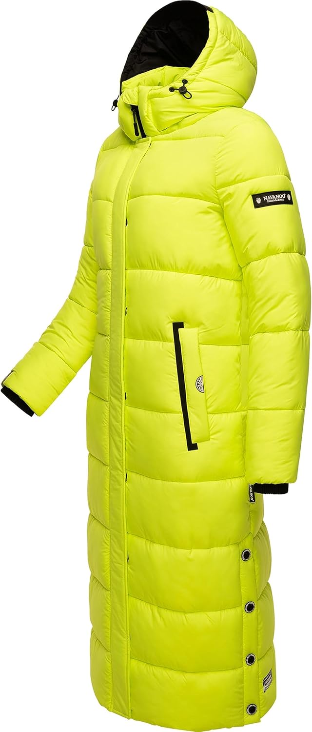 Navahoo Damen Wintermantel Warmer Steppmantel lang mit Abnehmbarer Kapuze Isalie XS-3XL M Neon Green
