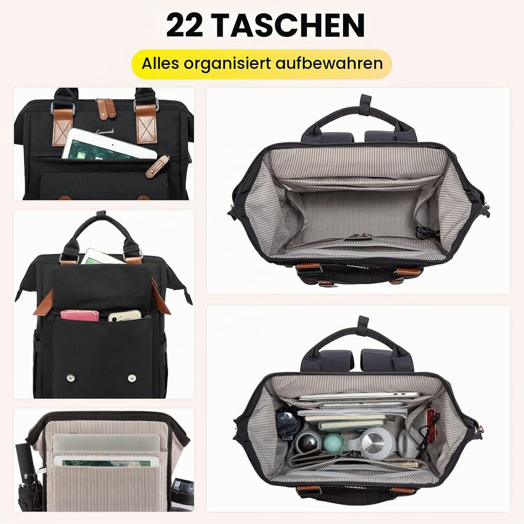 LOVEVOOK Rucksack Damen Gross, 18 Zoll Wasserdicht Reiserucksack Handgepäck Backpack Flugzeug Schwar